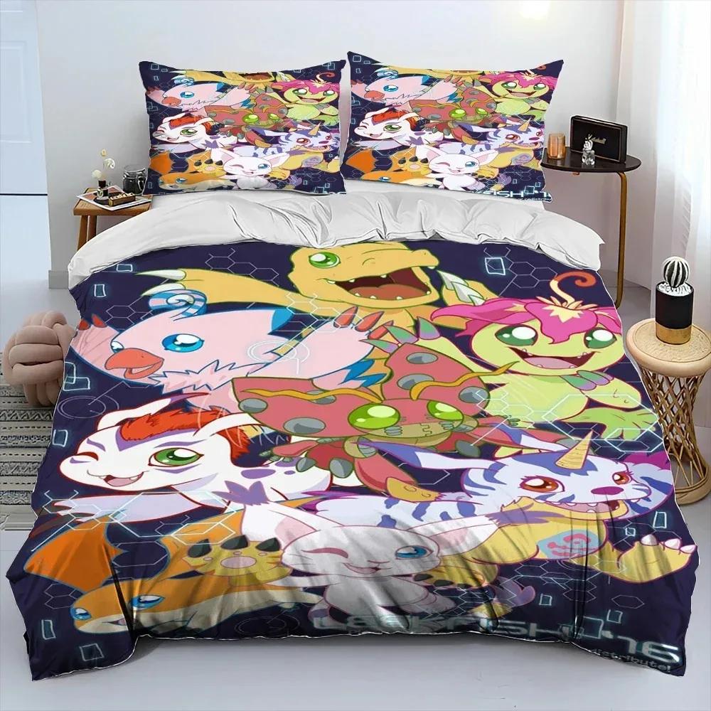 Digimon Adventure Монстр Мультфильм Комплект постельного белья,Пододеяльник Комплект для кровати Покрывало Наволочка,Комплект постельного белья размера кинг, квин