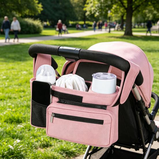 Stroller Storage Bag, for with Adjustable Straps, Waterproof Oxford Fabric Multi-Compartment Organize, for Baby Bottles Diapers Keys