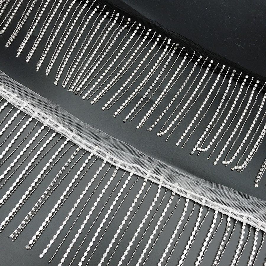 1 ярд хрустальная цепочка с бахромой из металлической цепочки, серебряная бисерная кружевная ручная работа, ткань с кисточками, ширина 9 см