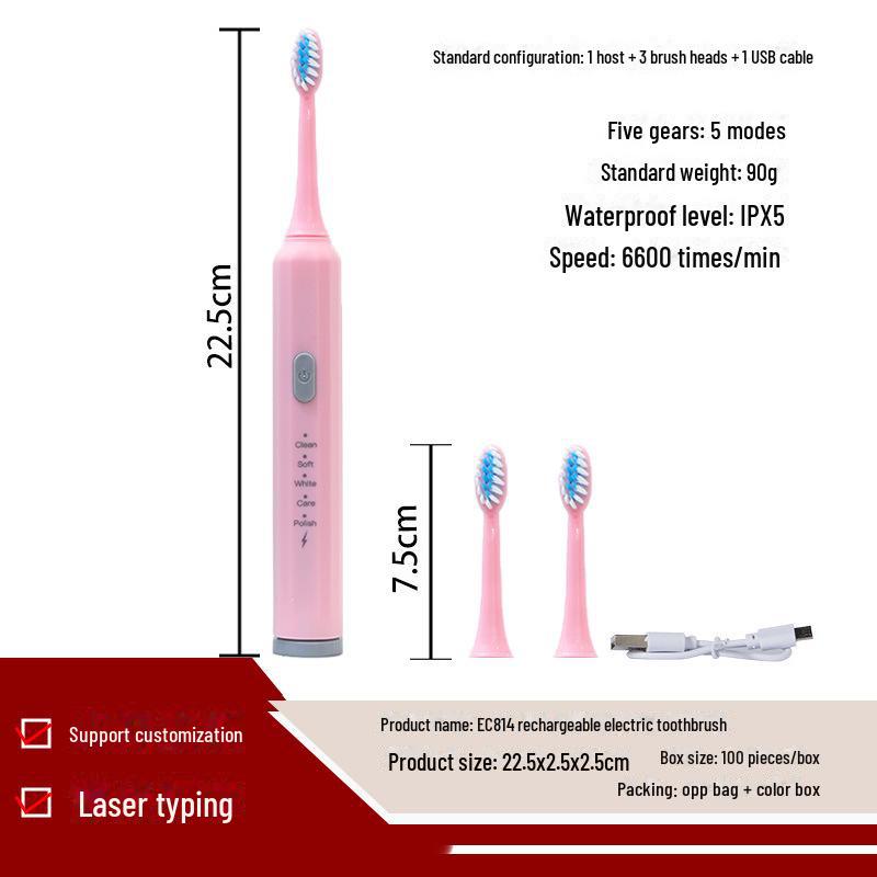 Portable Rechargeable Soft Bristle Electric Toothbrush for Adults