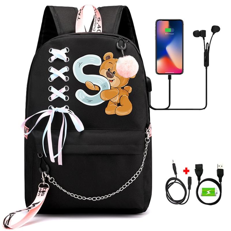 Рюкзак с принтом «Маленький медведь», 26 английских букв, детский рюкзак для школы для мальчиков и девочек, сумка для книг с героями мультфильмов, кавайная школьная сумка для школьников