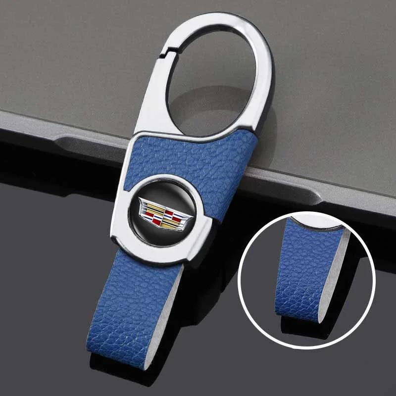 For Cadillac ATS BLS CT4 CT6 CTS ESCALADE EXT SLR SLS SRX STS XLR XT4 XT5 XTS Leather Key Chain Pendant Car Logo Keyring Holder