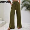 Women's Spring and Summer with Solid Color Floor-length Wide-leg Pants Casual Pants