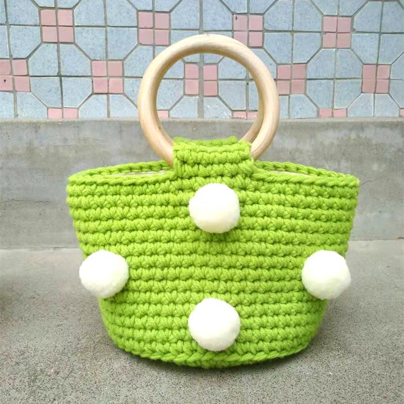 Пряжа Вязание Помпон Сумка-ведро - Модная Вязаная Готовая Женская Портативная Сумка