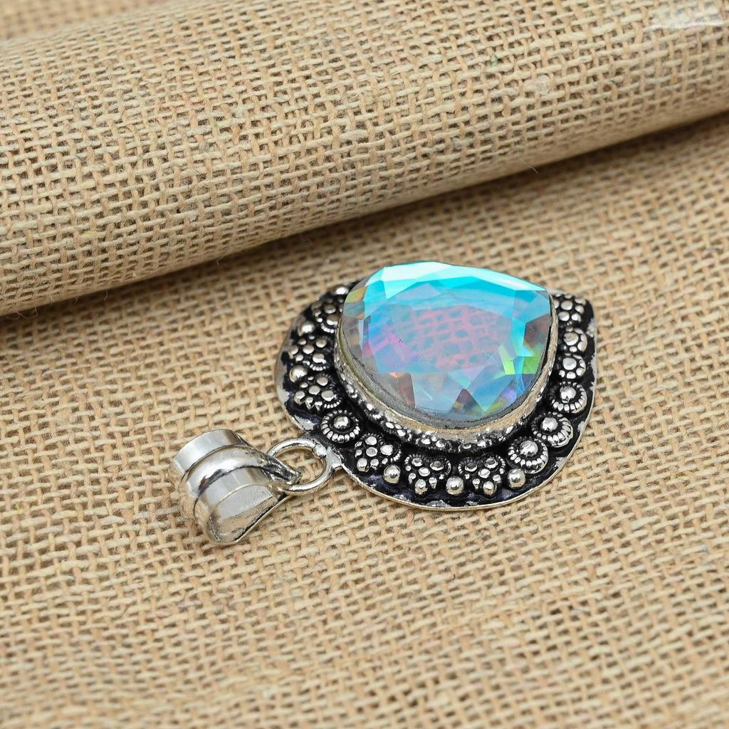 Mistic Topaz Gemstone 925 Sterling Silver Handmade Women Pendant Jewelry