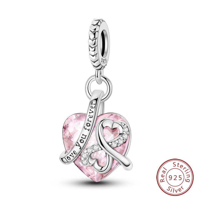 Настоящая медь Розовая серия Шармы-бусины в форме сердца Подходят для оригинальных браслетов Qikaola Сделай сам Украшения на День матери Подарок для мамы