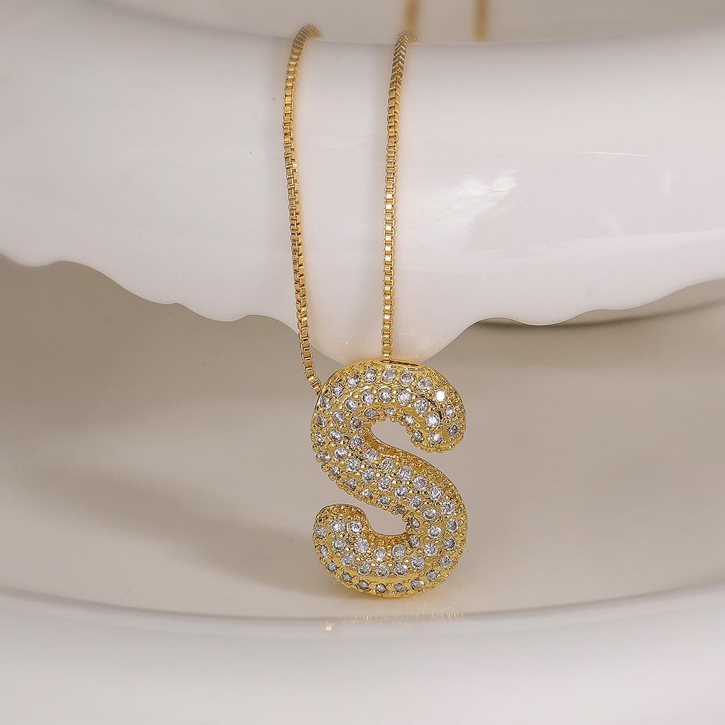 Cubic Zirconia Gold Plated Bubble Alphabet Letter Necklace Monogram Necklace Balloon Initial Necklace Gifts for Women Ladies