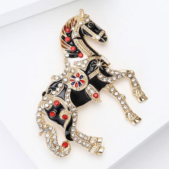 Alloy Multicolor Horse Brooch Rhinestone Inlaid Standing Horse Brooch Lapel Pin Zodiac Year Animal Brooch for Men Women Clothing Accessories