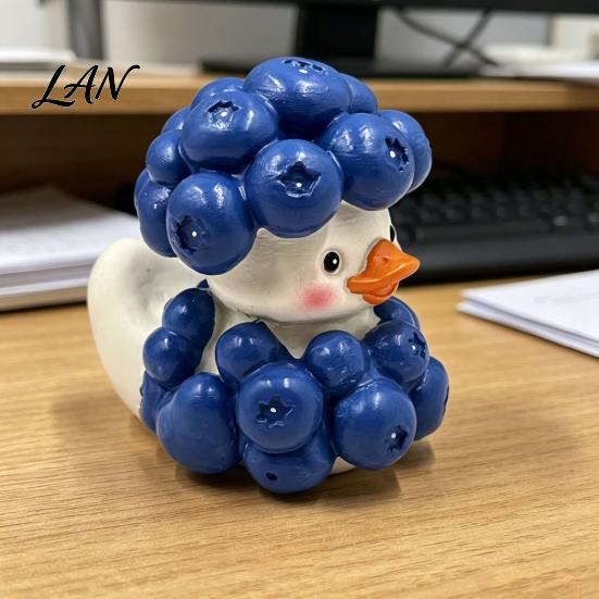 Handmade Three Dimensional Resin Crafts Blueberry Duck Ornament, Cute Cartoon Figurine, Miniature Creative Aesthetic Room Decor Accessories