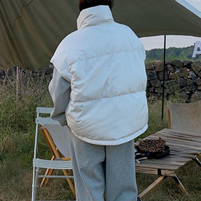 Корейская мода без рукавов пуховики новые элегантные осень-зима женские свободные жилеты простые повседневные свободные верхняя одежда пальто с воротником-стойкой повседневная одежда 1595