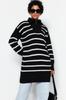 Женский модный стильный хиджаб-свитер, черный, в полоску, с воротником, на молнии, вязаный свитер