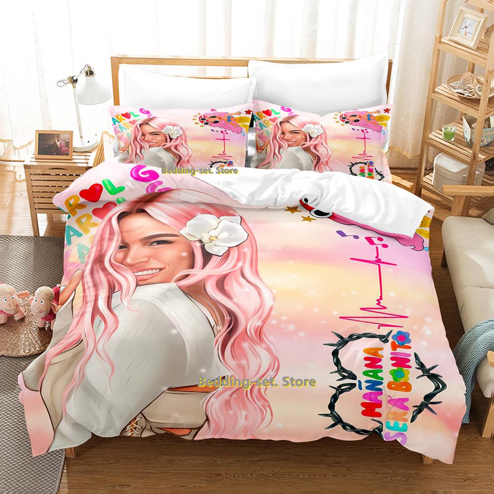 Karol G New Album Cover Manana Sera Bonito Bichota 2 Bedding Set Cartoon Anime three-piece Set Teenager Bedroom Duvetcover Sets