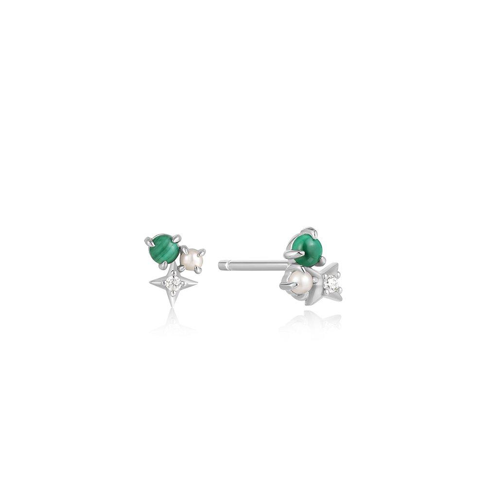 Malachite Star Multi-Stone Stud Earrings In 925 Silver E039-01H-M