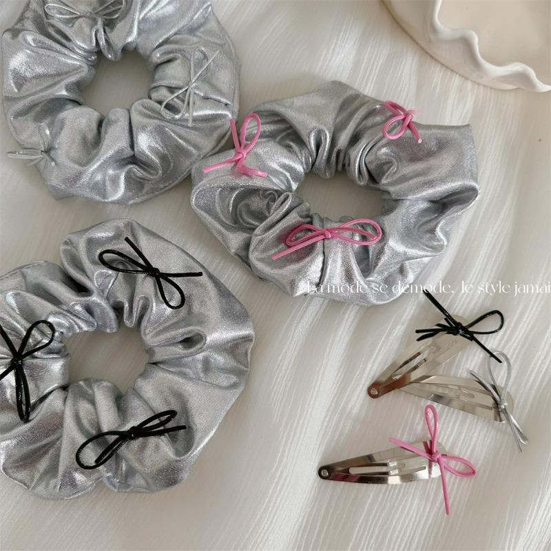 Thin rope bow personalized silver fabric bow large intestine circle love hair rope leather hair accessories new hair loop
