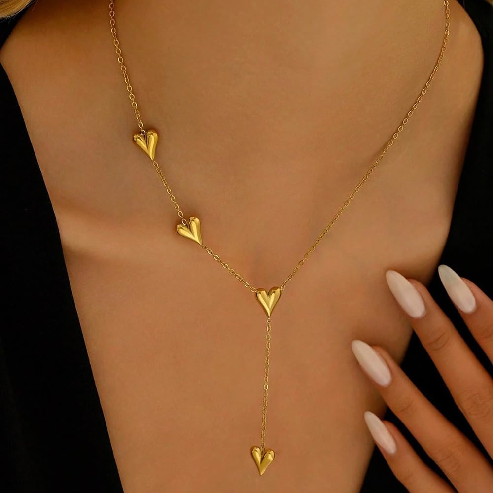 Gold Heart Necklace for Women Dainty Gold Heart Pendant Necklace Gold Long Heart Necklace Tassels Necklace Gold Charm Necklace