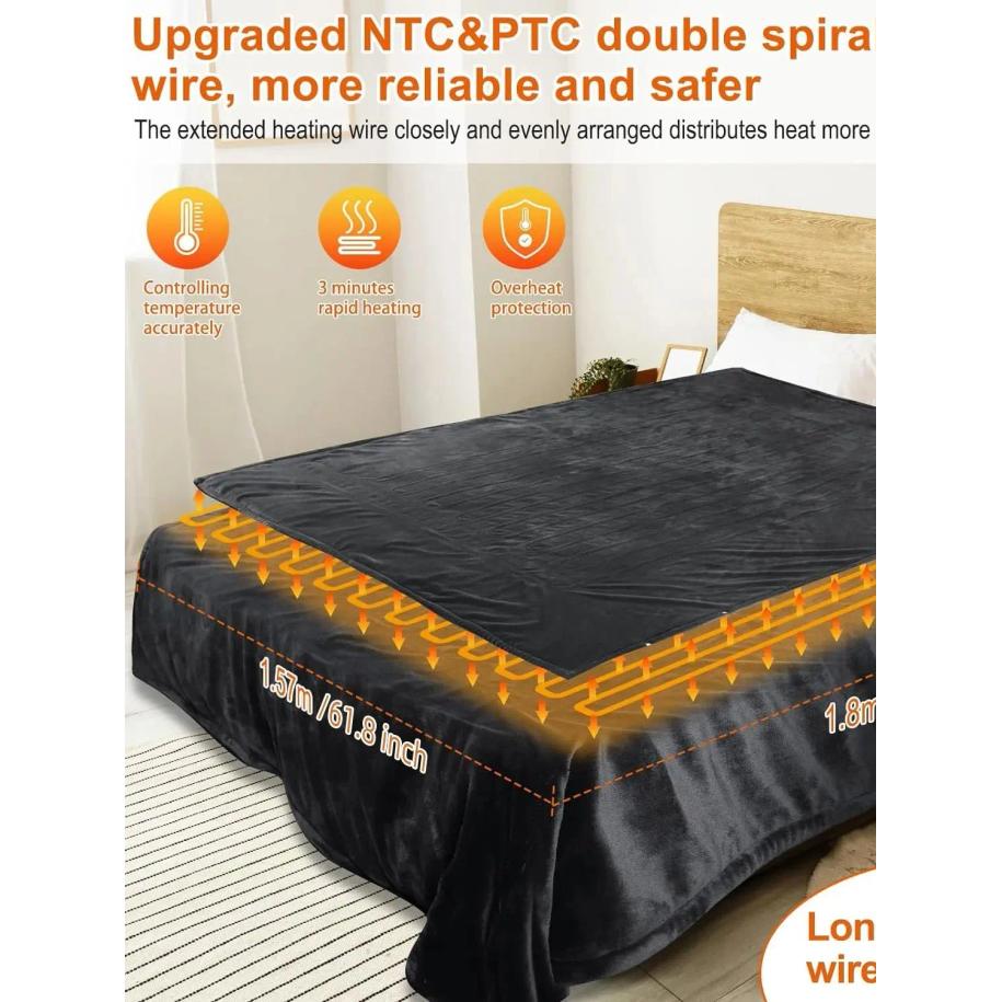 Одеяло с подогревом 150X180 см - Электрическое одеяло, Мягкое одеяло с подогревом с 6 уровнями нагрева и автоматическим отключением через 4 часа