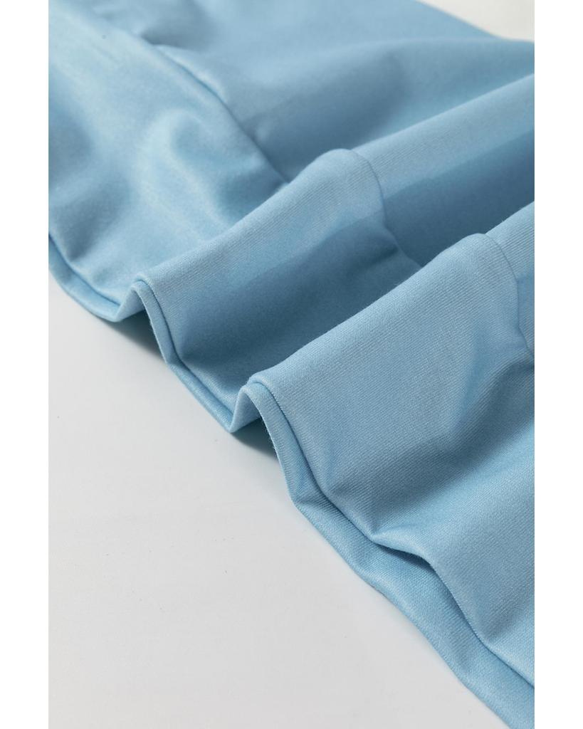 Azura Exchange Светло-голубой полосатый топ с заниженной линией плеч и длинными рукавами в цветочных блоках