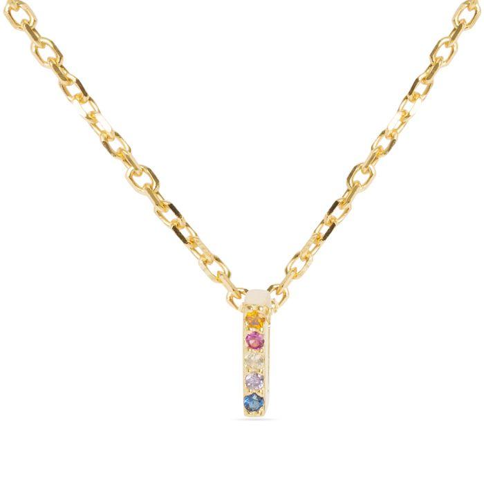 Collier Luxenter en argent 925 avec zircons multicolores finis en or jaune 18K - Alphabet I