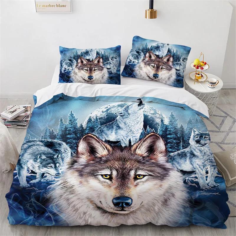 3D Animal Duvet Cover Microfiber Wolf Fox Elk Bedding Set Wild Animals Comforter Cover King Queen For Teen Adults Bedroom Decor