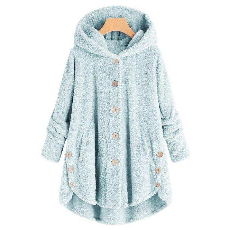 Women's Coat Button Plush Solid Color Hooded Jacket