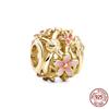 Gold Plated S925 Sterling Silver Hollow Heart Daisy Flower Charm Bead Fit Original  Bracelet Necklace Jewelry For Women