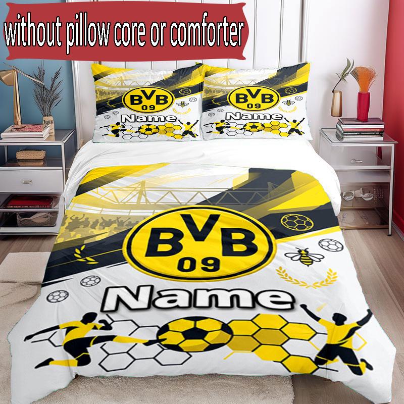 3pcs Duvet Cover Set (1*Duvet Cover + 2*Pillowcase, Without Core), Custom Name Borussia Dortmund Bvb Pattern Bedding Set, Home Bedroom Decor Gift