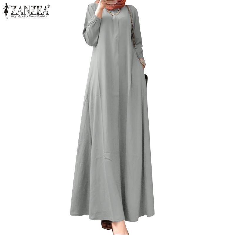 ZANZEA Весеннее свободное повседневное женское платье с круглым вырезом и длинными рукавами