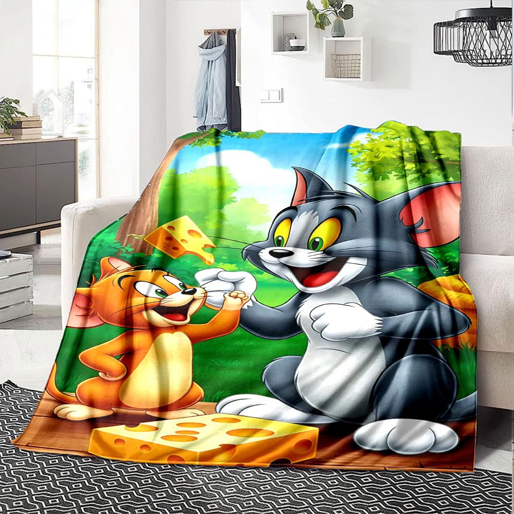 1pc Tom and Jerry Flannel Blanket Soft Warm Throw for Home, Office, Travel, All-Season Cozy Bedding GiftL1090
