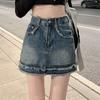 Классическая универсальная молодежная юбка с необработанным краем, дизайнерская юбка с высокой талией, А-силуэт, полусвободная юбка в стиле ретро, женская летняя модная джинсовая короткая юбка