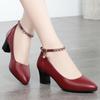 Pointed Toe Soft Leather Comfortable Long-term Standing Without Tiring Mid-heel Women's Shoes Single Buckle Strap Lightweight Versatile Shoes