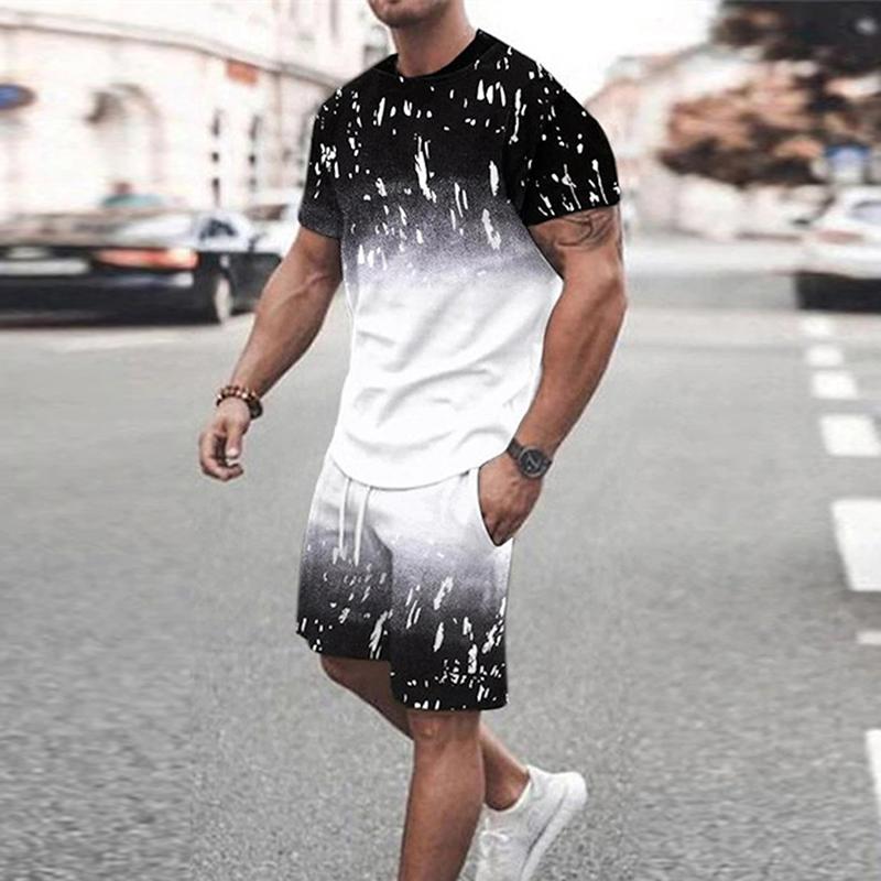 Новый модный мужской повседневный спортивный костюм, мужской топ большого размера, спортивный костюм Y2K, летний дышащий свежий короткий рукав