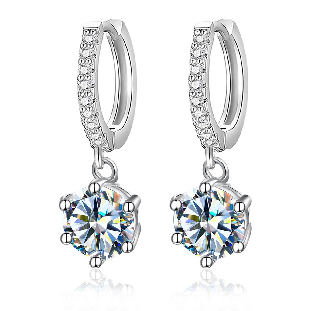 Модные серьги из серебра S925 с муассанитом 1 карат, шесть крапанов, для женщин, помолвочные, свадебные, классические, тонкие ювелирные изделия