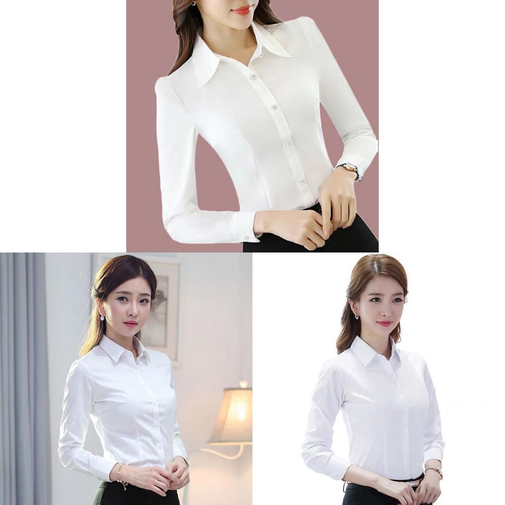 Womens Long Sleeve Business Shirt With Spliced Polyester For Office Work And Formal Wear