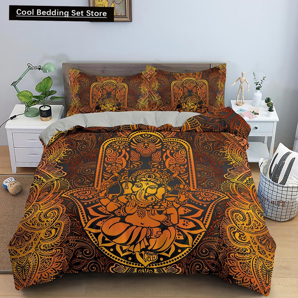 Comforter Hamsa Hand King Queen Gold Lucky Hand Of Fatima Bedding Set Black Boho Hippie Polyester Comforter
