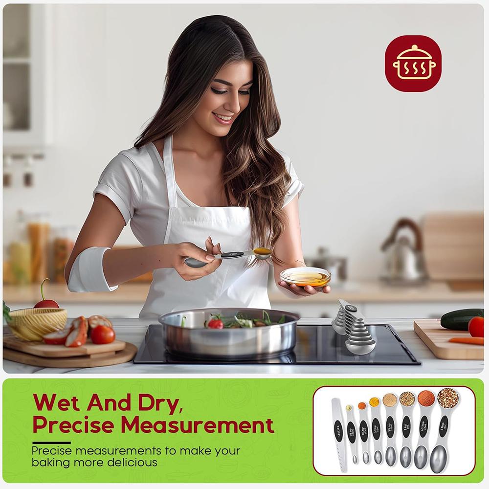 Набор из 8 магнитных мерных ложек из нержавеющей стали для выпечки и приготовления пищи