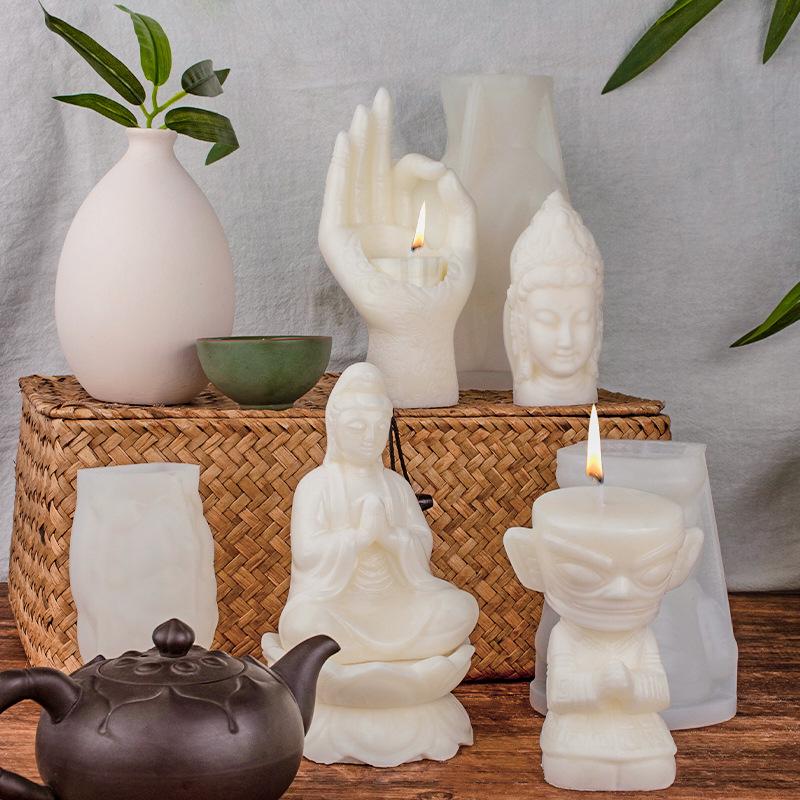 Giant Buddha Statue Silicone Mold Totem Diy Hand-Painted Gypsum Resin Bracket Candle Making Lotus Baking Mold Home Decoration