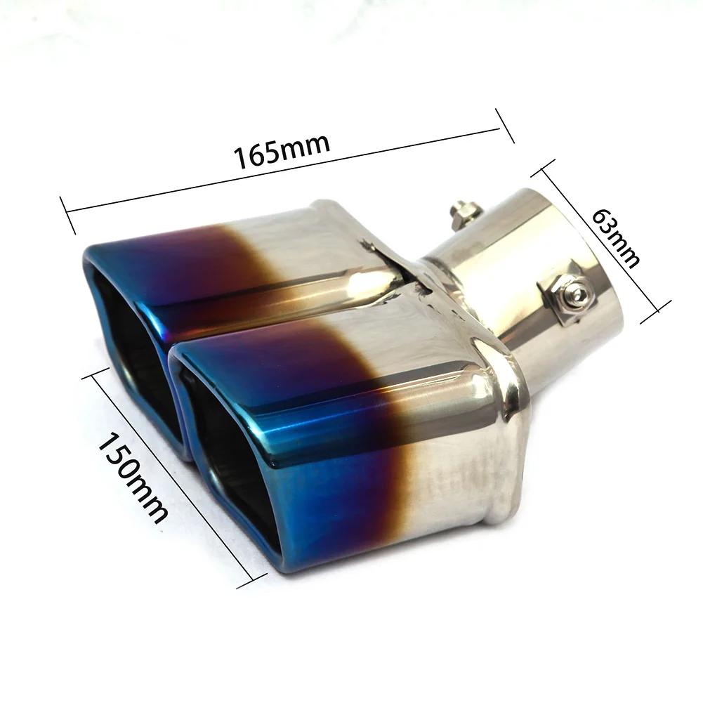 Bolt-on Dual Exhaust Tip Rolled Stainless Steel Square End One Change Two Double Slant Cut Tailpipe Muffler Tip 3 inch Inlet