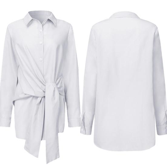 Женская мода Отложной воротник Шнуровка на талии Пуговицы Асимметричная рубашка Блузка