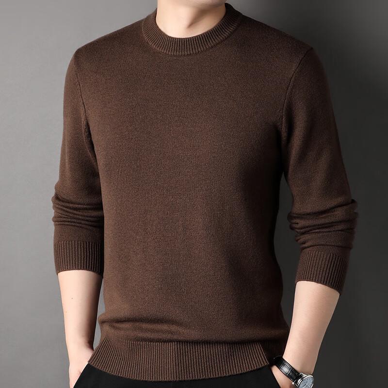 Hengyuanxiang Men's Thickened 100% Pure Wool Round Neck Pullover Sweater
