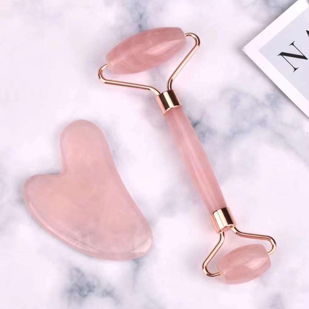 Non-Toxic Gua Sha Set - Facial Massager & Roller Tool Kit Double Sided Stone Scraping Board For Skin Care Spa Relaxation