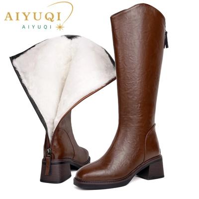 Модные женские зимние ботинки из натуральной кожи и натуральной шерсти, теплые женские ботинки-рыцари с квадратным носком и задней молнией, женские ботинки в стиле вестерн-ковбой