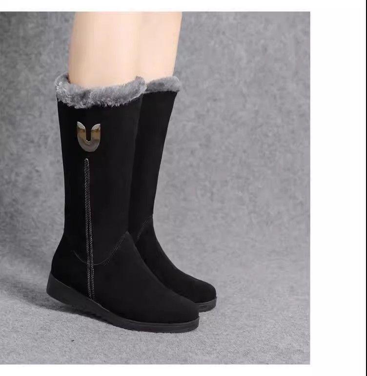 Женские высокие зимние ботинки до середины икры, на бархатной подкладке, нескользящие, легкие, теплые, на плоской подошве.