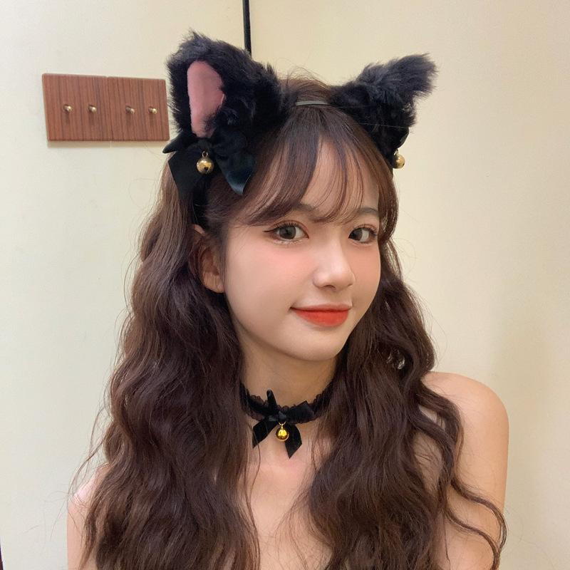 Black Lace Cat Ears Headband with Feather, Halloween Cosplay Hair Accessory for Women