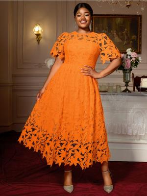 Элегантное женское кружевное платье нерегулярной длины для гостьи на свадьбе, для невесты на девичнике, миди, с круглым вырезом, ажурное, классическое, для деловой вечеринки, новое