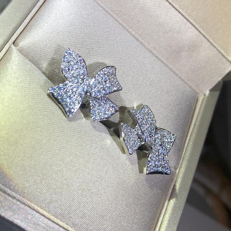 2021 High Quality Bow Full Diamond Stud Earrings For Ladies Fashion Party Wedding Engagement Jewelry Gift