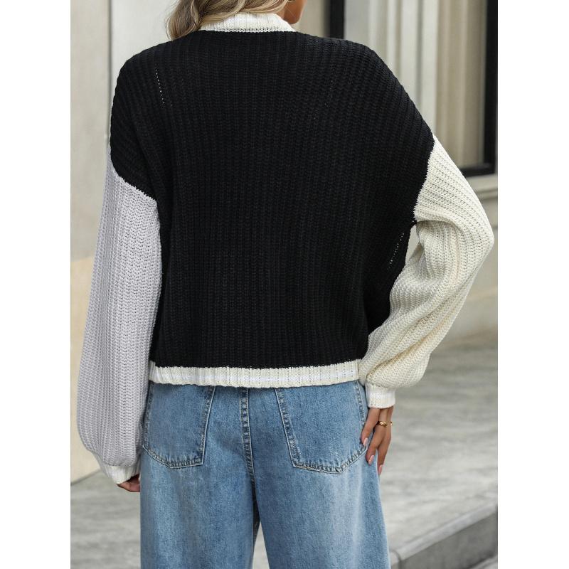 Autumn And Winter Temperament Commuter Loose Splicing Women's Knitted Cardigan Jacket Sweater