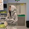 Женская серая толстовка с капюшоном и кроличьими ушками — антипиллинговая, свободная посадка, универсальная и стильная