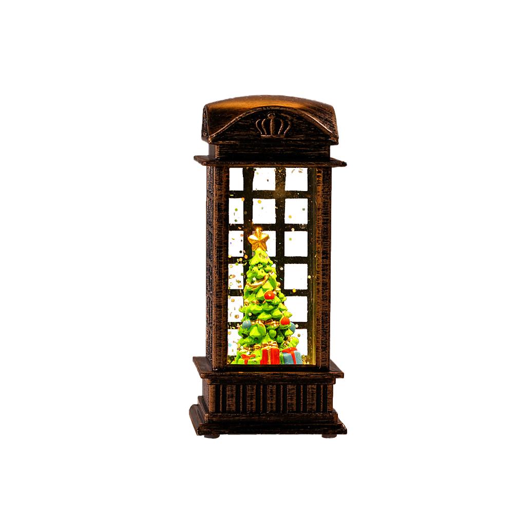Christmas Snow Lantern Telephone Booth Battery Operated With Swirling Glitter 5“ x 2” x 2”for Xmas Home Decoration