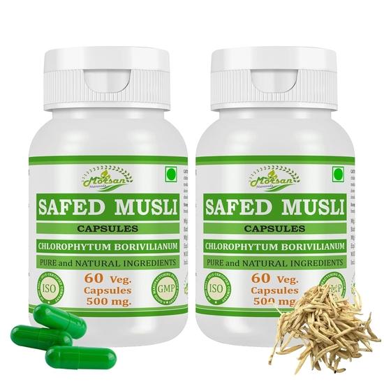 Morsan Nutraveda Safed Musli (Chlorophytum Arundinaceum) Extract Capsule | 60 X 500 Mg Veg Capsules | Enhances Immune Function (Pack of 2)