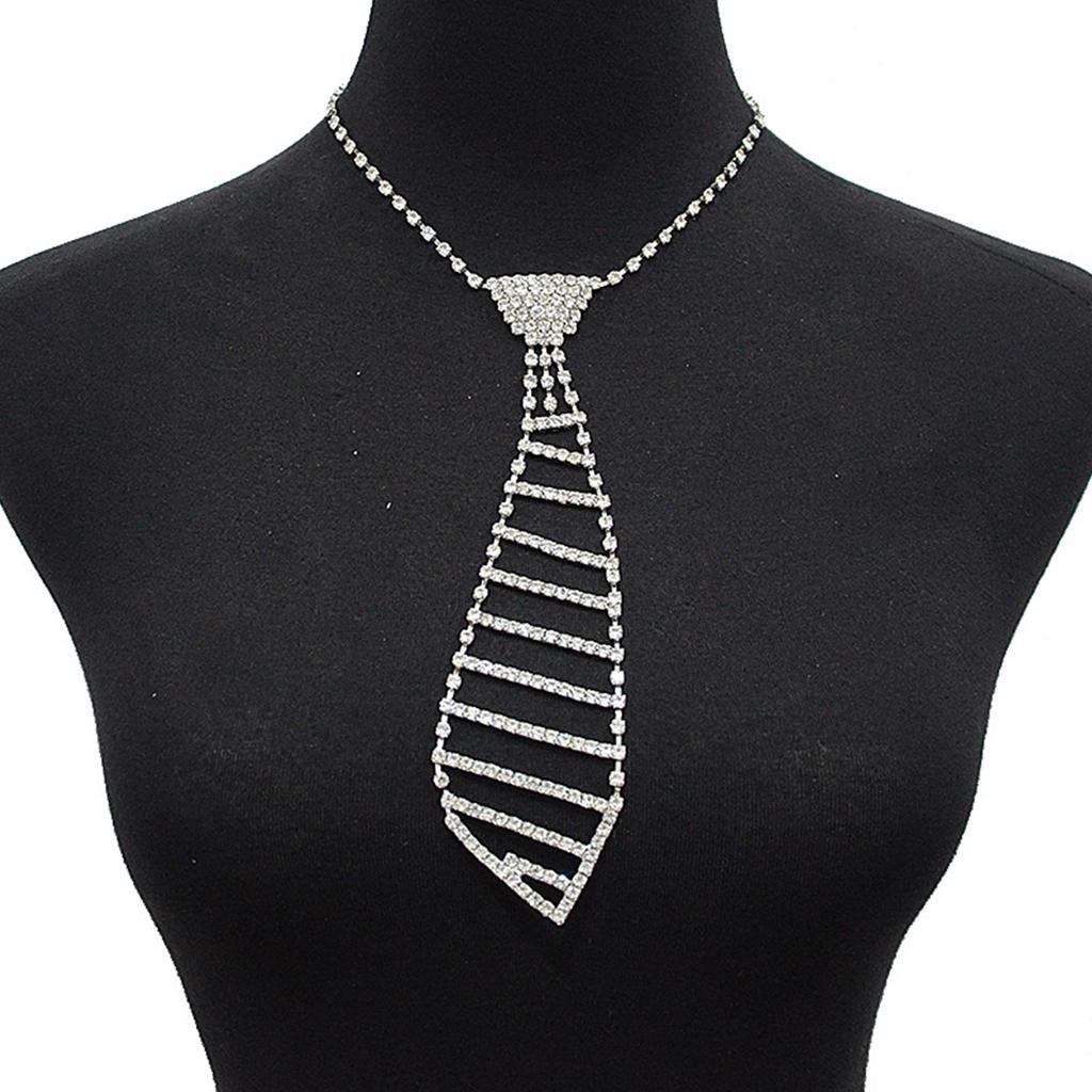 Womens Sparkly Rhinestones Necklace with Adjustable Chain Shiny Crystal Long Necktie Fashion Neck Jewelry Gift for Party